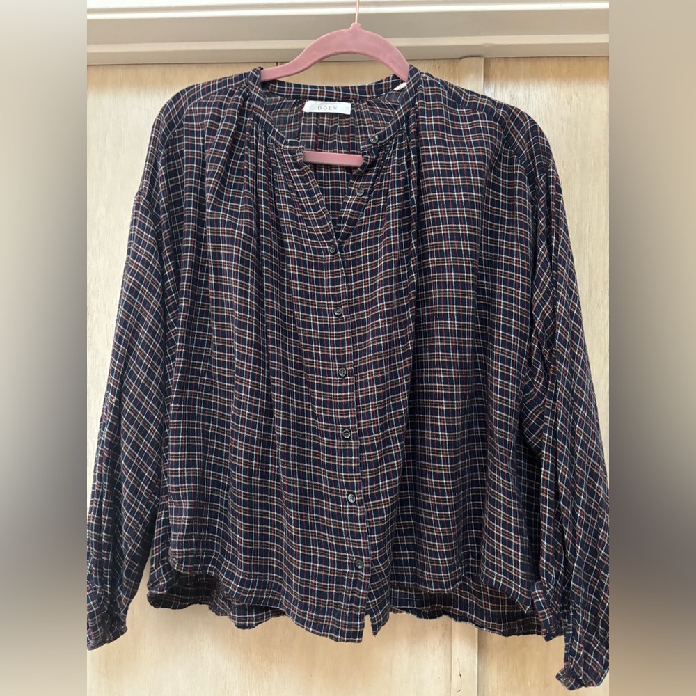 Doen Navy and Red Plaid Blouse